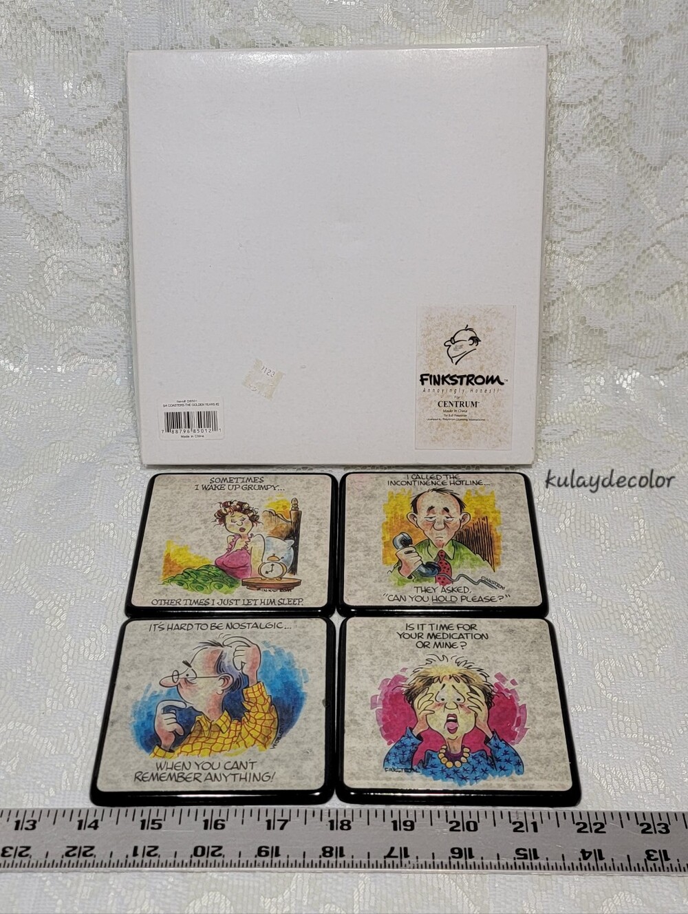 Vintage Finkstrom Annoyingly Honest The Golden Years Set of 4 Novelty Coasters